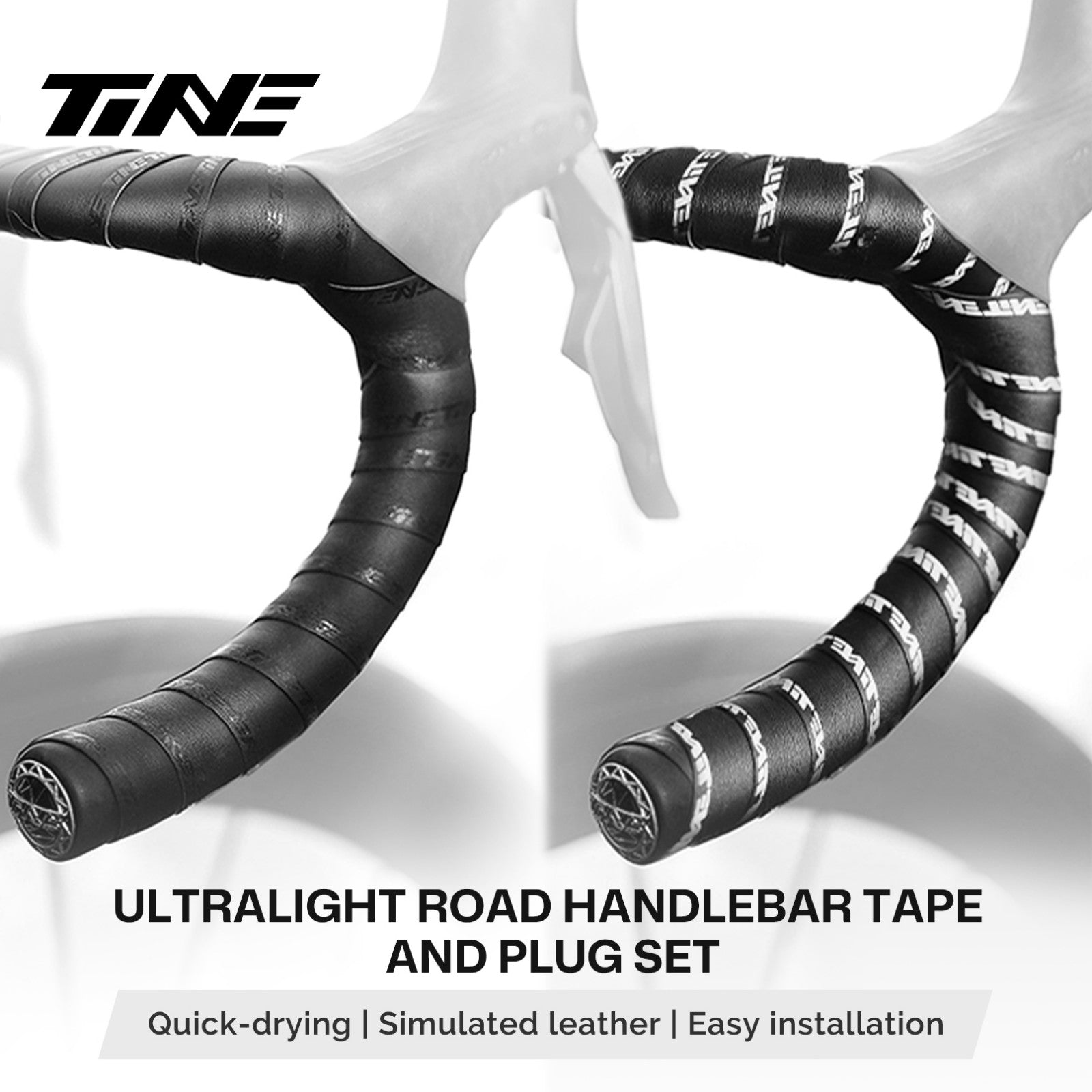 Bicycle Handlebar Tape & End-Plug Kit, White TiNE Logo