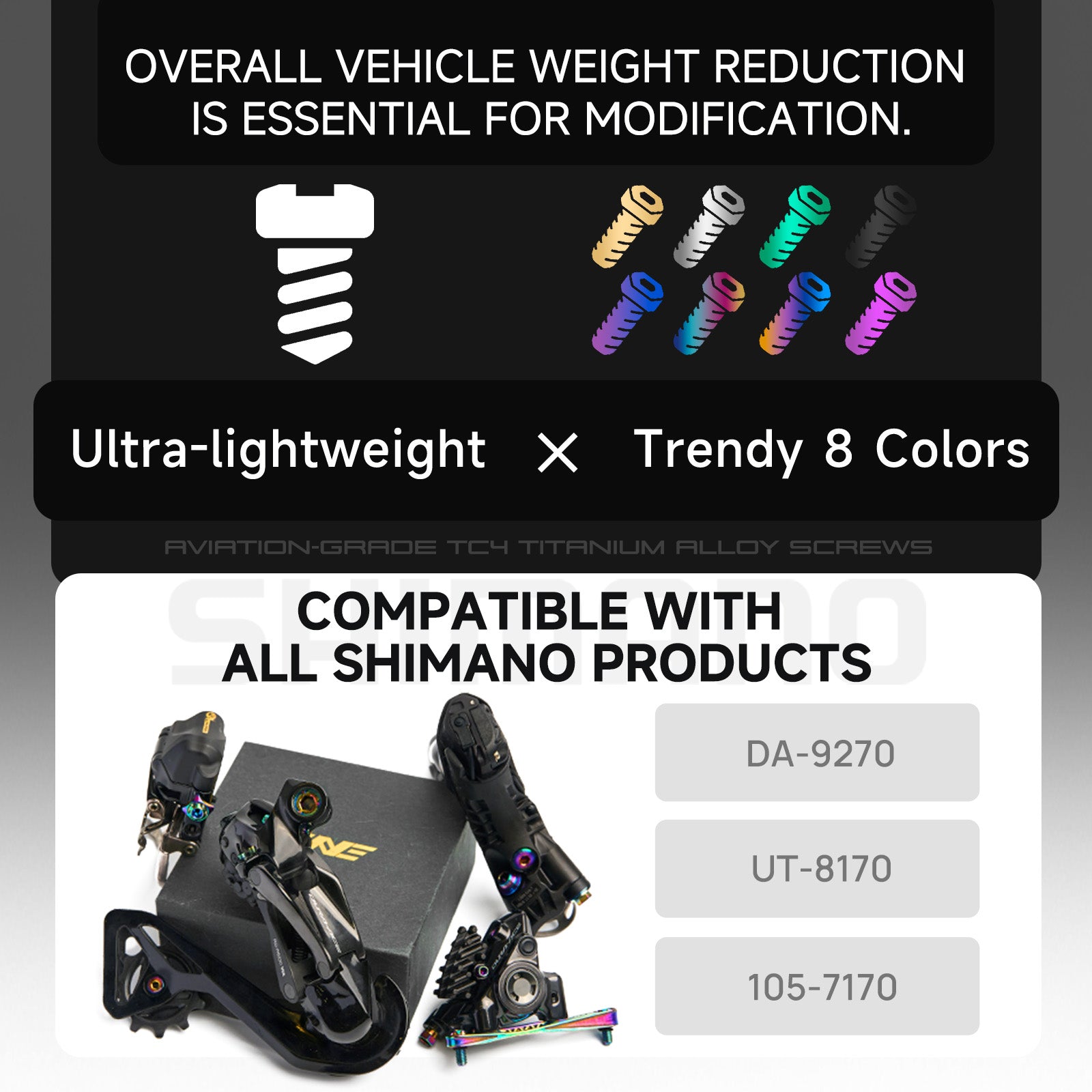 SHIMANO-Compatible Complete Bicycle Screw & Bolt Kit, Aurora Multicolor