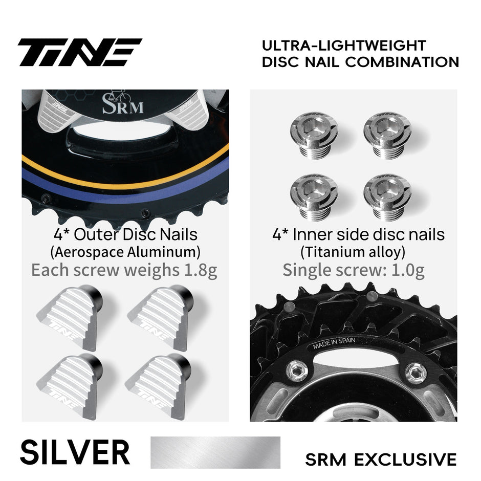 Titanium Disc Rotor Mounting Hardware for SRM Crank - Silver “DISC NAIL” Combination Set