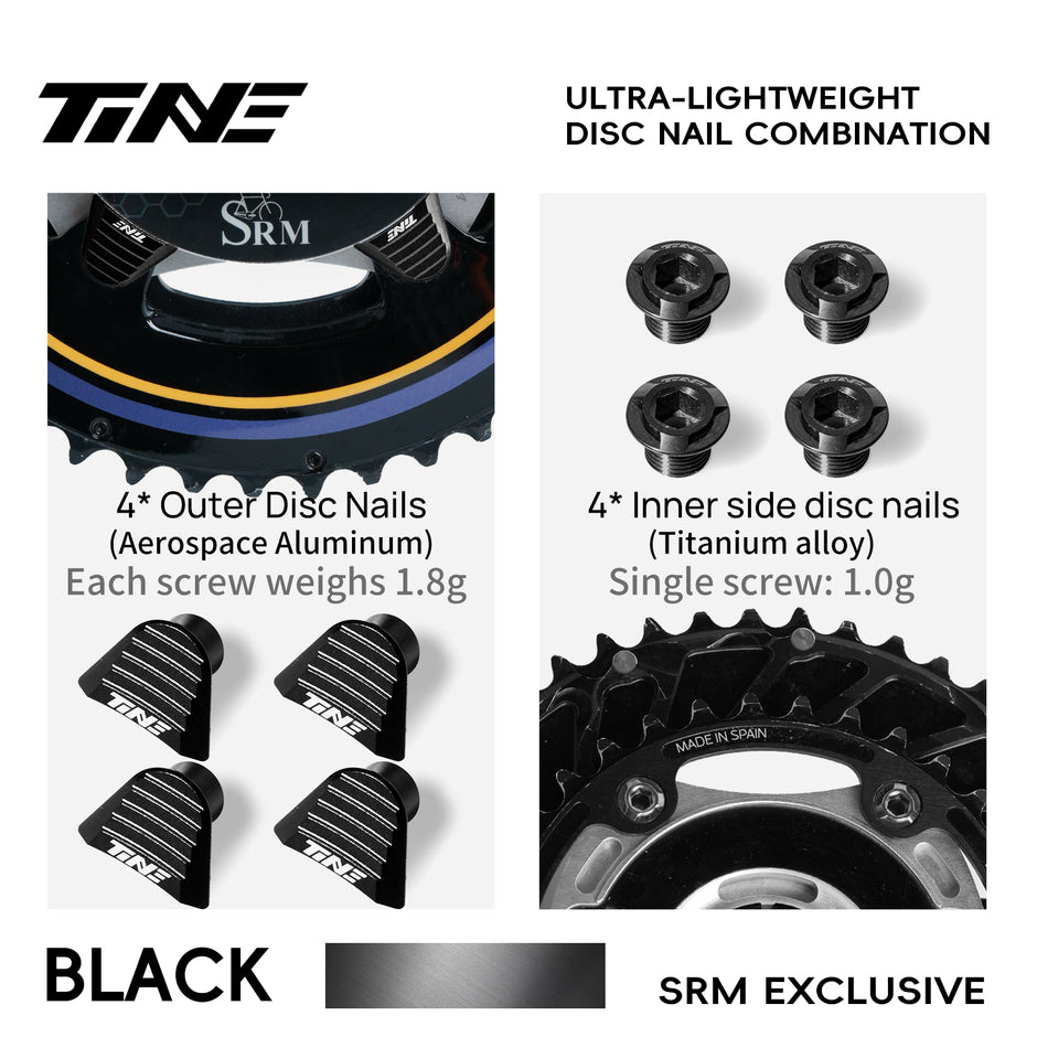 Titanium Disc Rotor Mounting Hardware for SRM Crank - Black “DISC NAIL” Combination Set