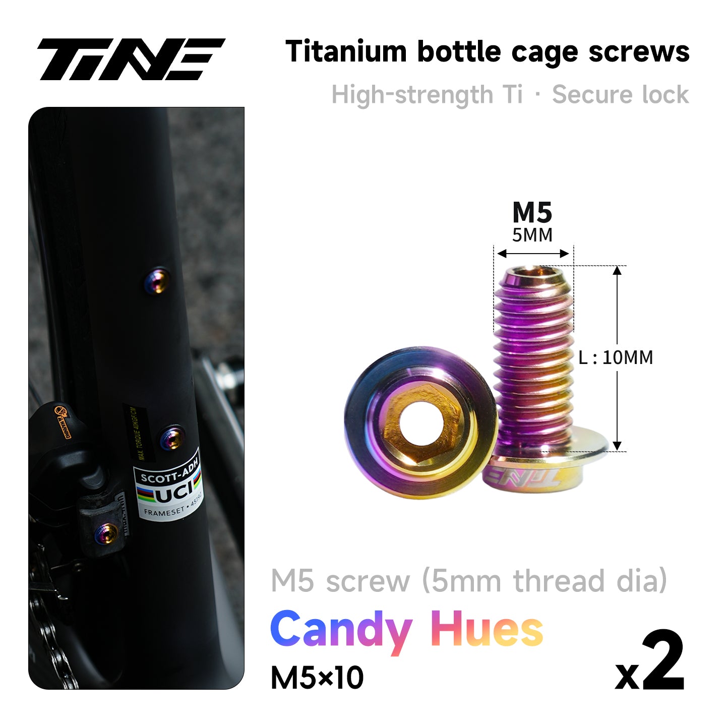 M5*10/14 | Hollow Titanium Alloy Water Bottle Cage Screws - Ultra-Light