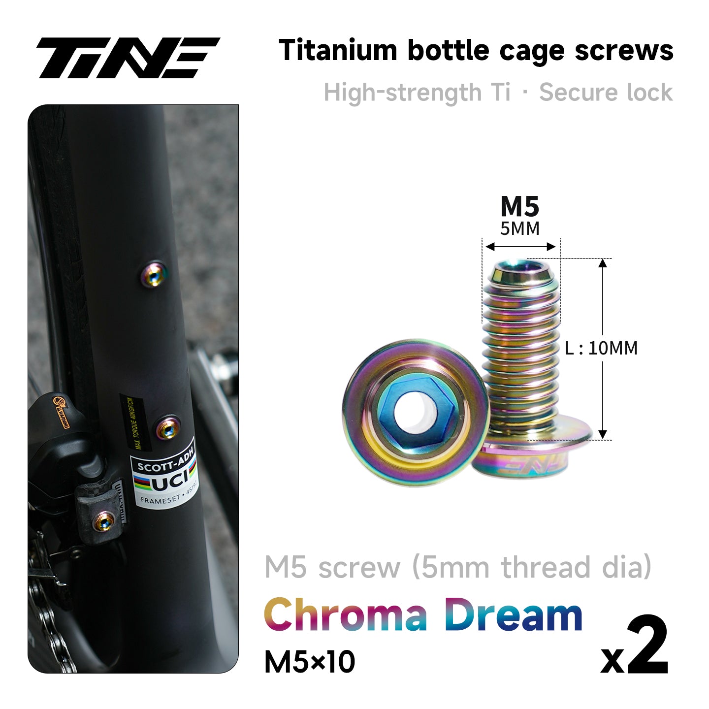 M5*10/14 | Hollow Titanium Alloy Water Bottle Cage Screws - Ultra-Light