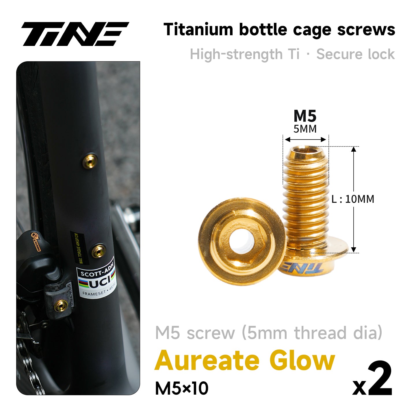 M5*10/14 | Hollow Titanium Alloy Water Bottle Cage Screws - Ultra-Light