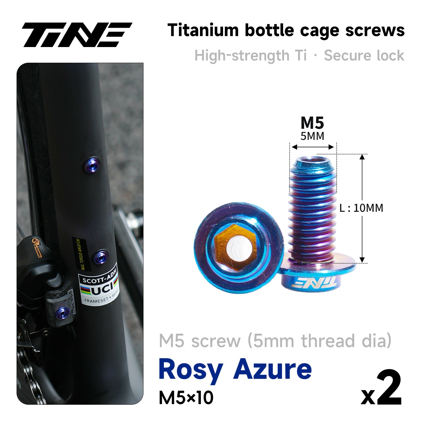 M5*10/14 | Hollow Titanium Alloy Water Bottle Cage Screws - Ultra-Light