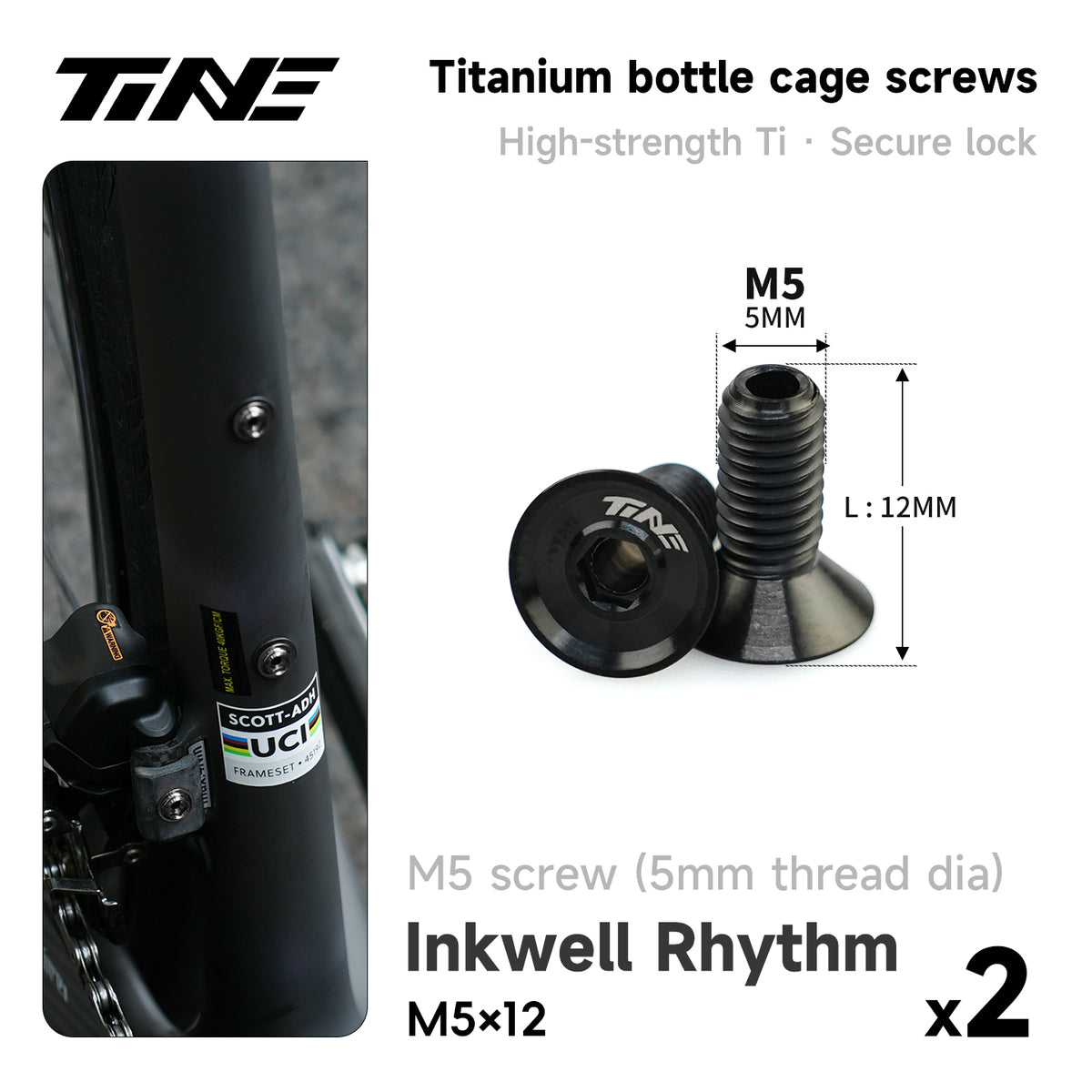 TiNE TECH hollow titanium water bottle cage screws M5×12 inkwell rhythm ultra-light