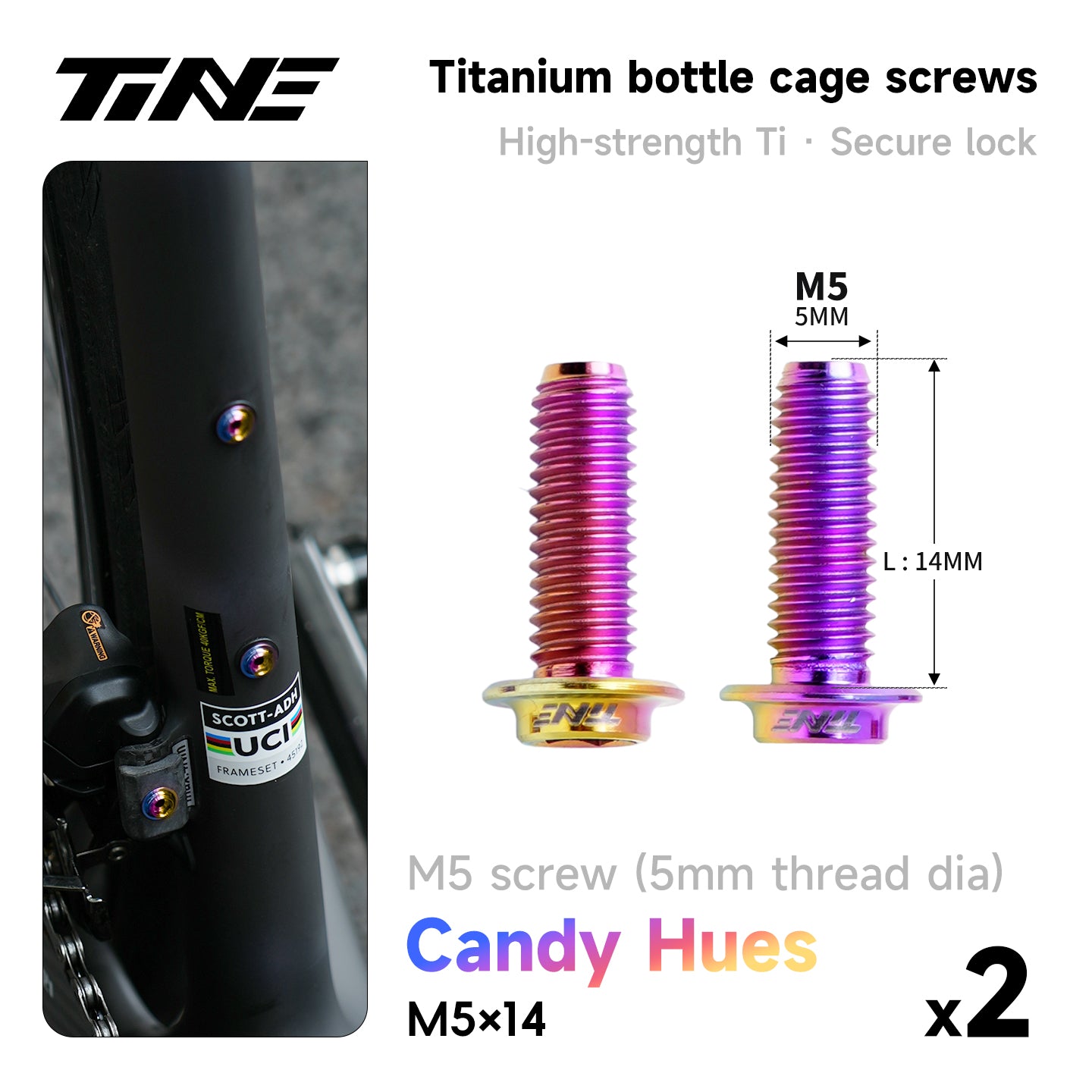 M5*10/14 | Hollow Titanium Alloy Water Bottle Cage Screws - Ultra-Light
