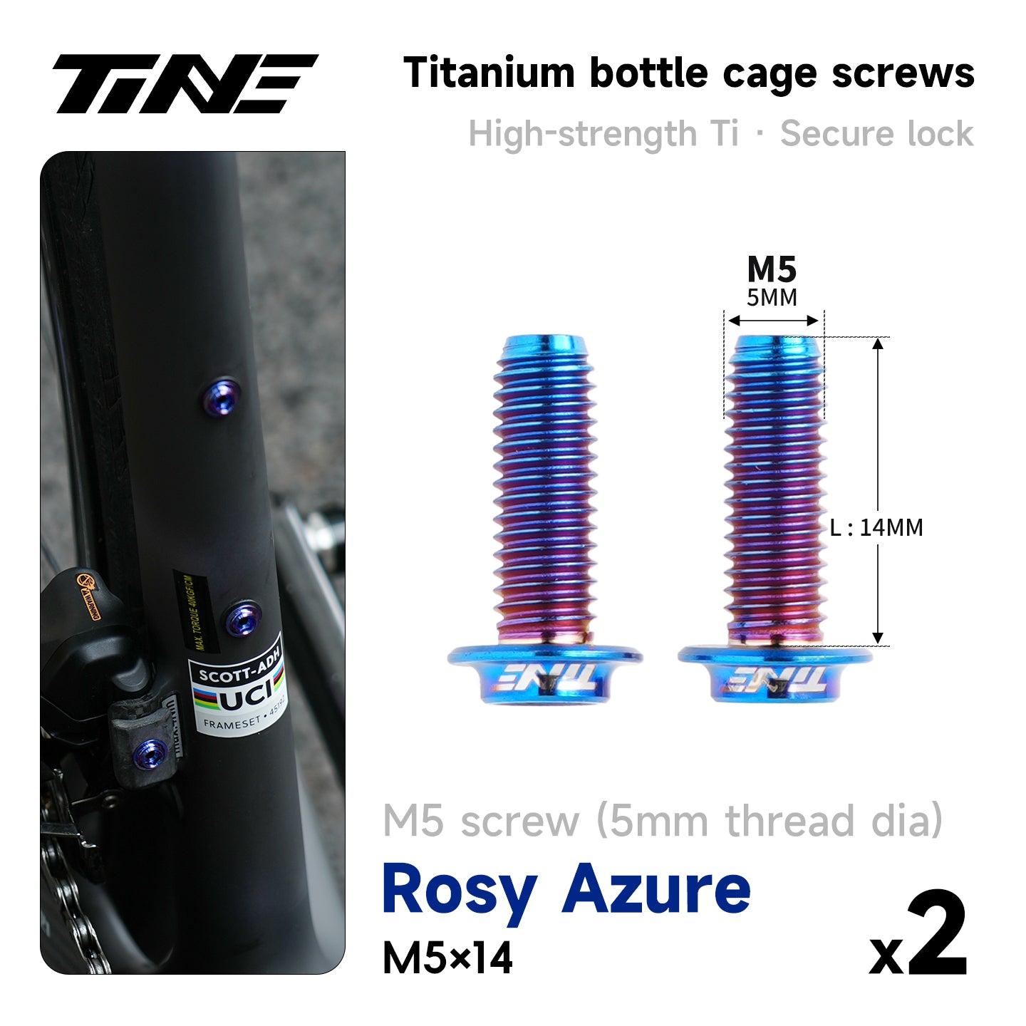 M5*10/14 | Hollow Titanium Alloy Water Bottle Cage Screws - Ultra-Light