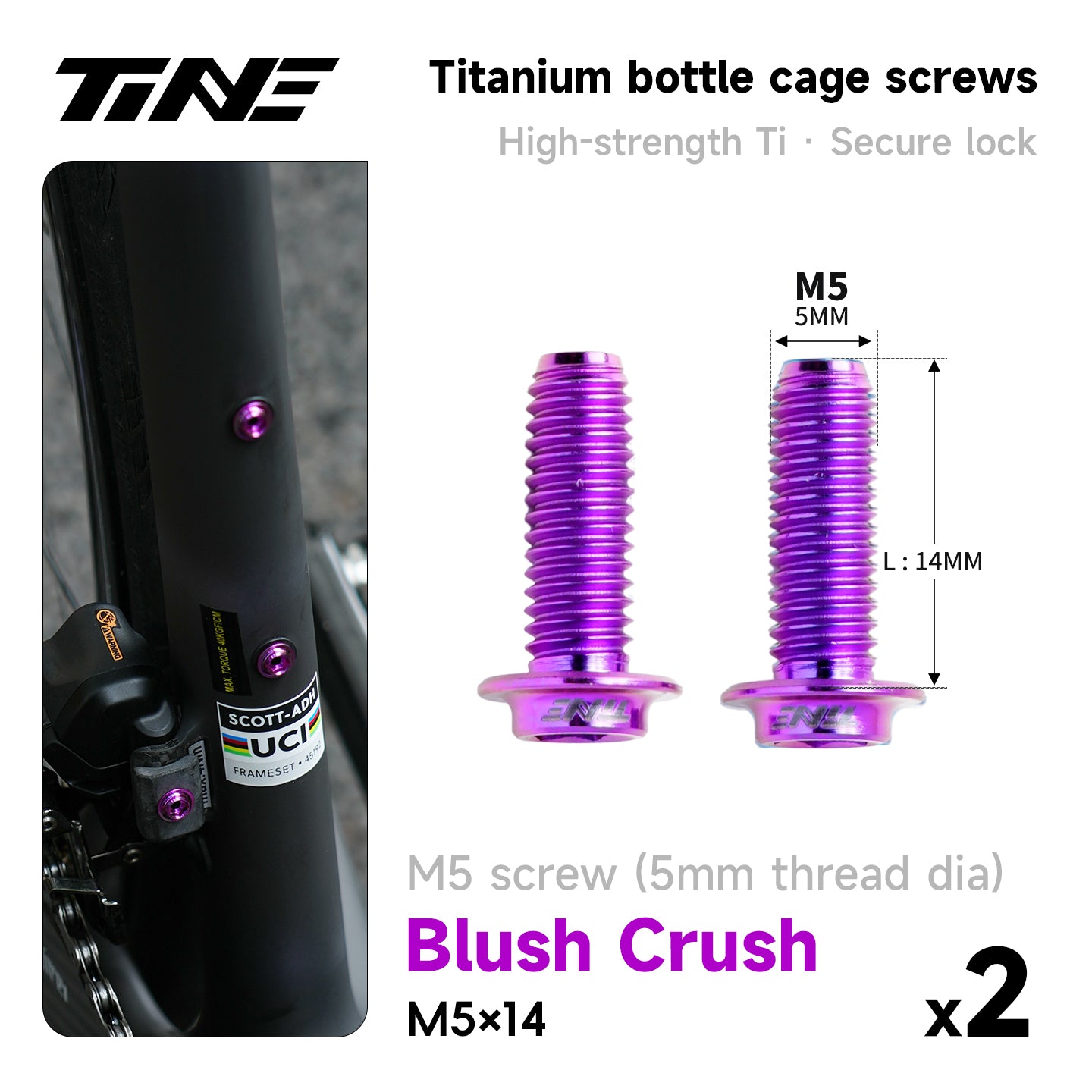 M5*10/14 | Hollow Titanium Alloy Water Bottle Cage Screws - Ultra-Light
