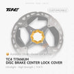 TiNE TECH Aureate Glow titanium disc brake center lock cover on disc brake rotor