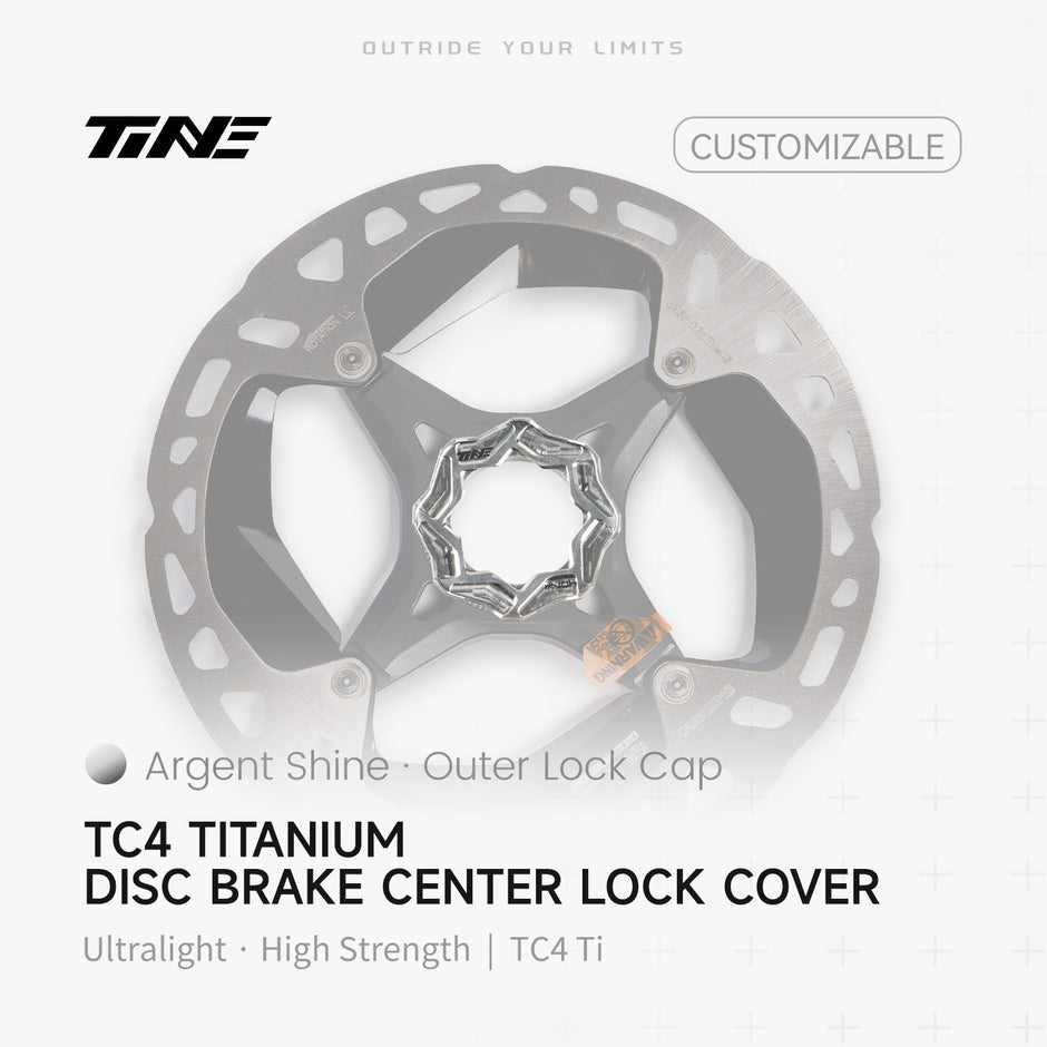 TiNE TECH Argent Shine titanium disc brake center lock cover on disc brake rotor
