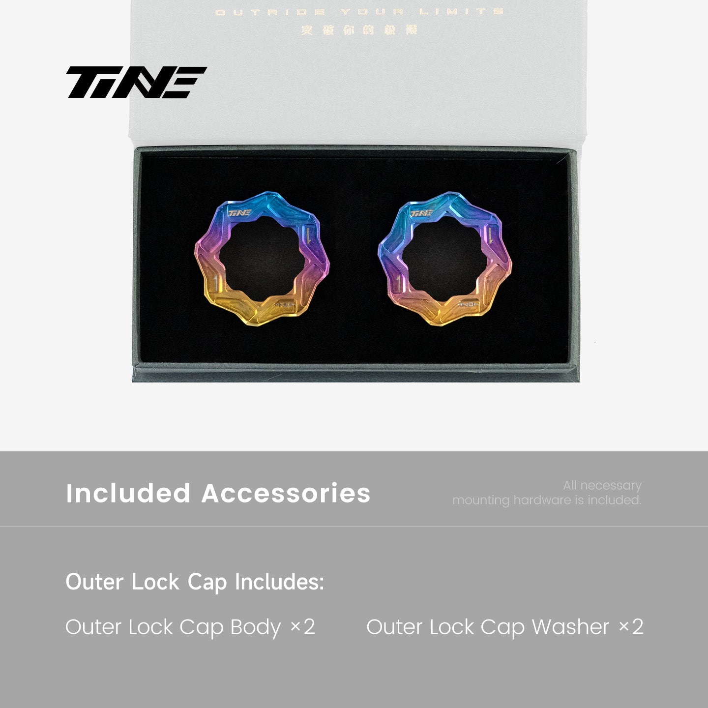 TiNE TECH pair of titanium roadbike center lock hubcap covers in branded box
