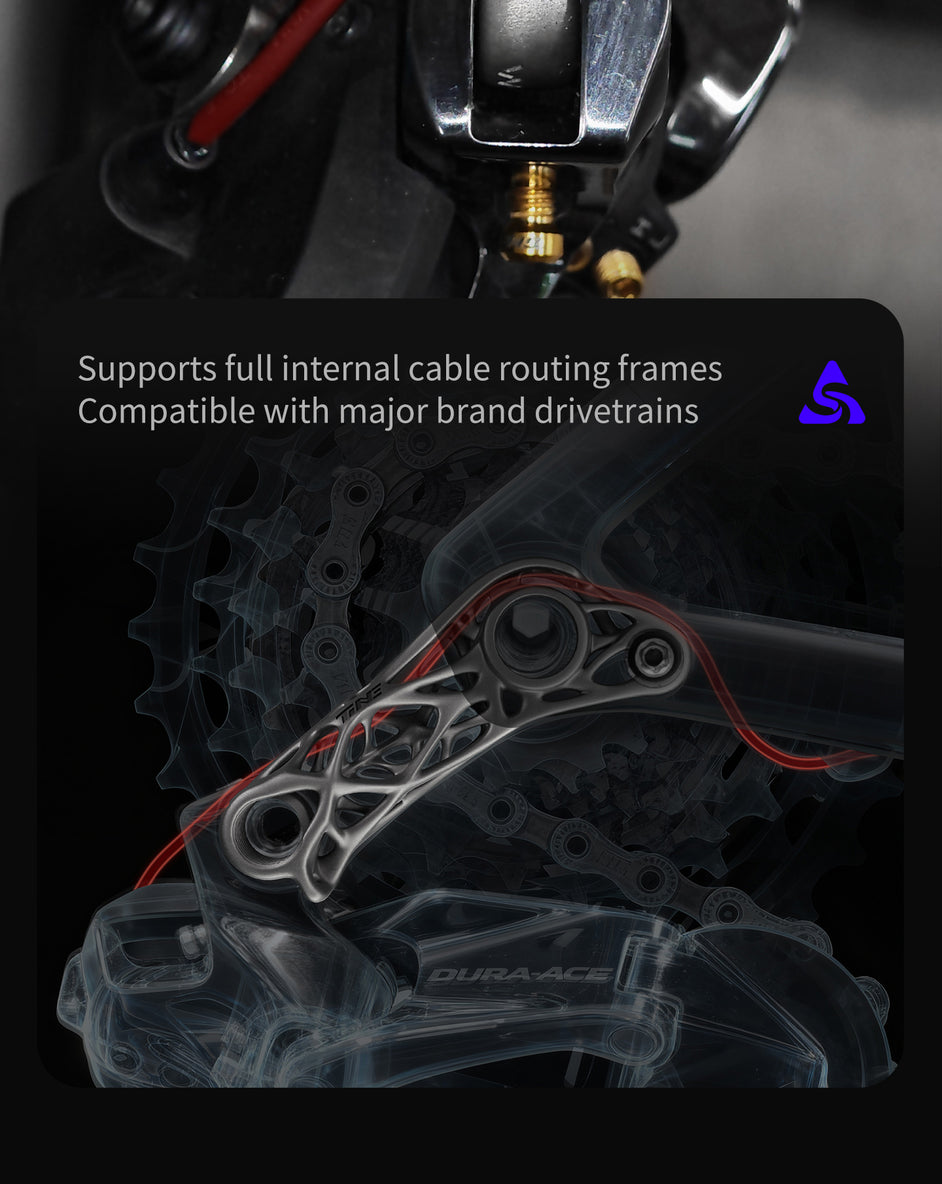 Specialized red road bike showcasing UDH titanium derailleur hanger direct fit compatibility across 13 plus major bike brands