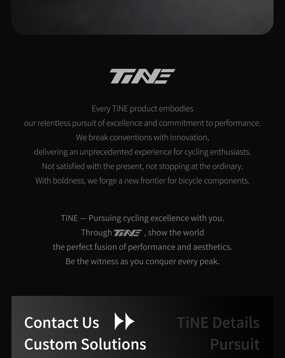 TiNE brand logo with cycling excellence mission statement