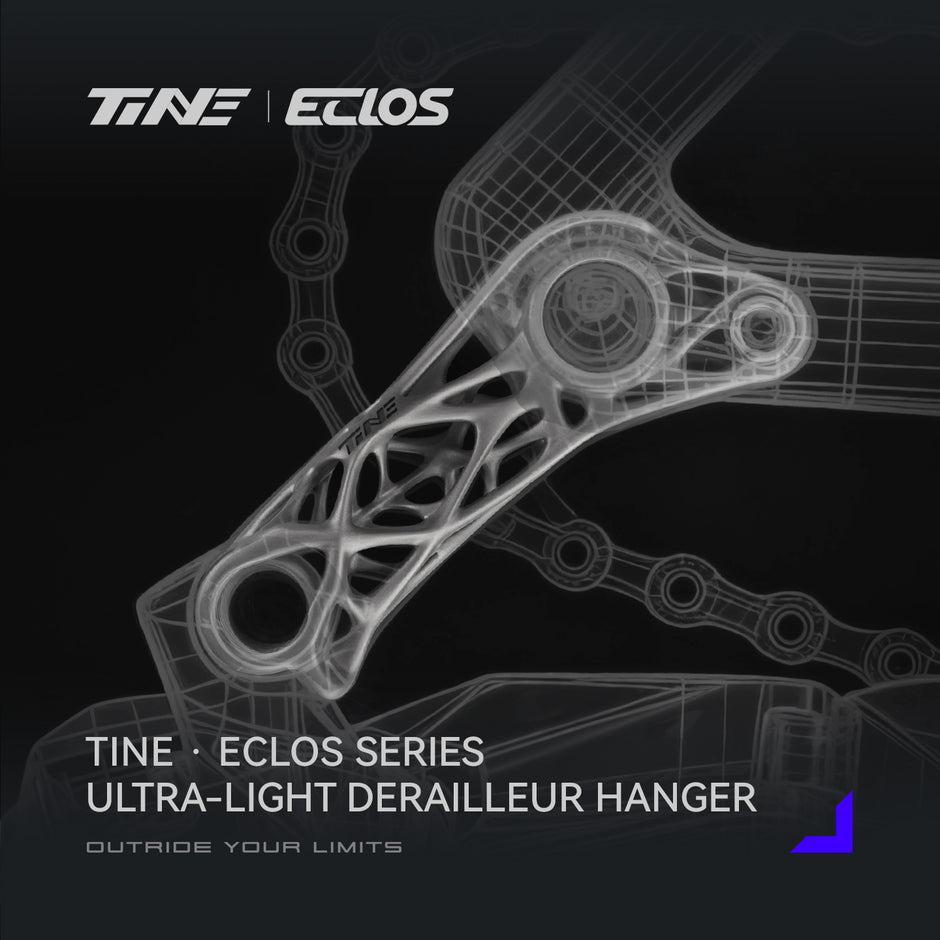 Silver titanium derailleur hanger with lattice design in technical wireframe view