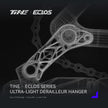 Silver titanium derailleur hanger with lattice design in technical wireframe view