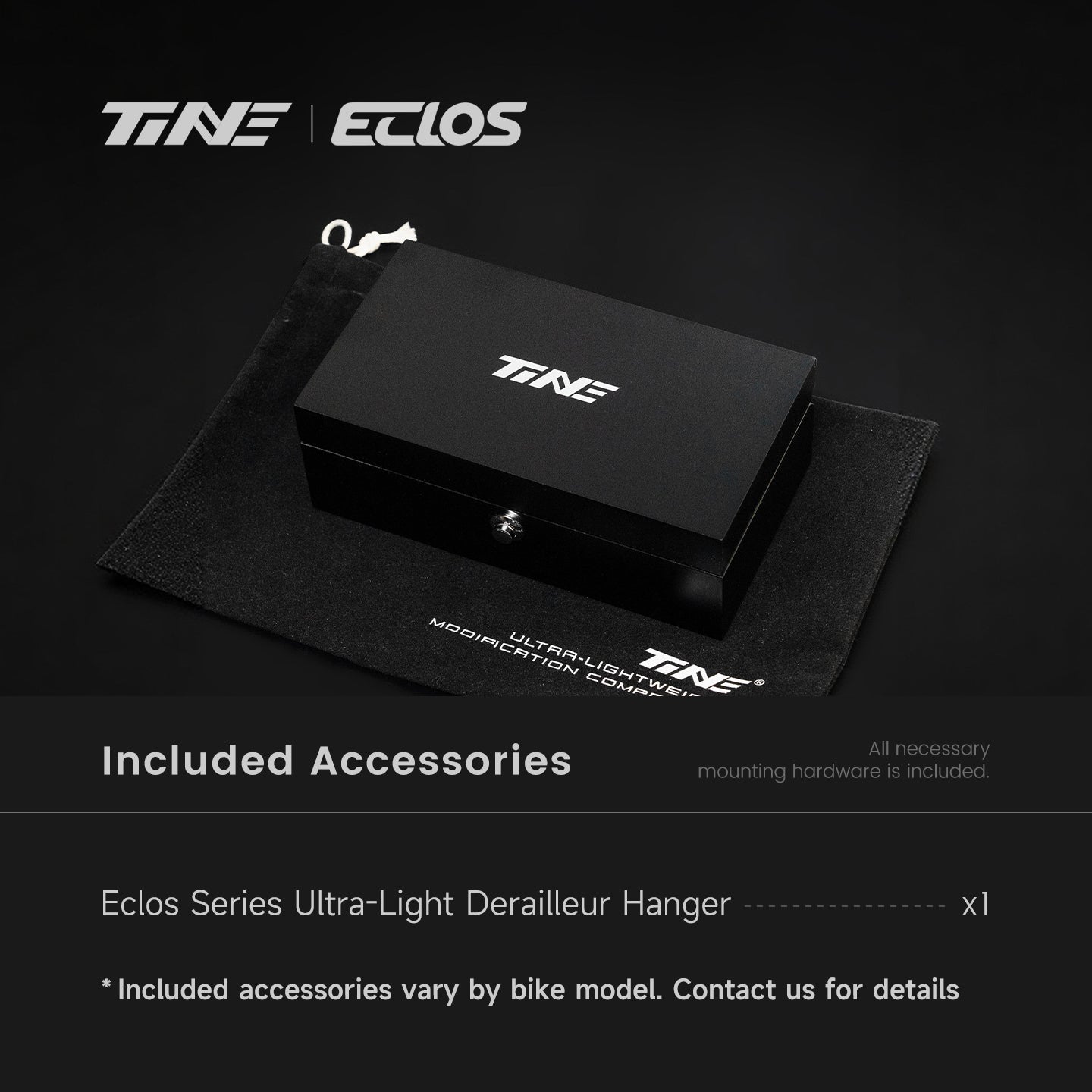 TiNE ECLOS derailleur hanger packaged in branded box with accessories