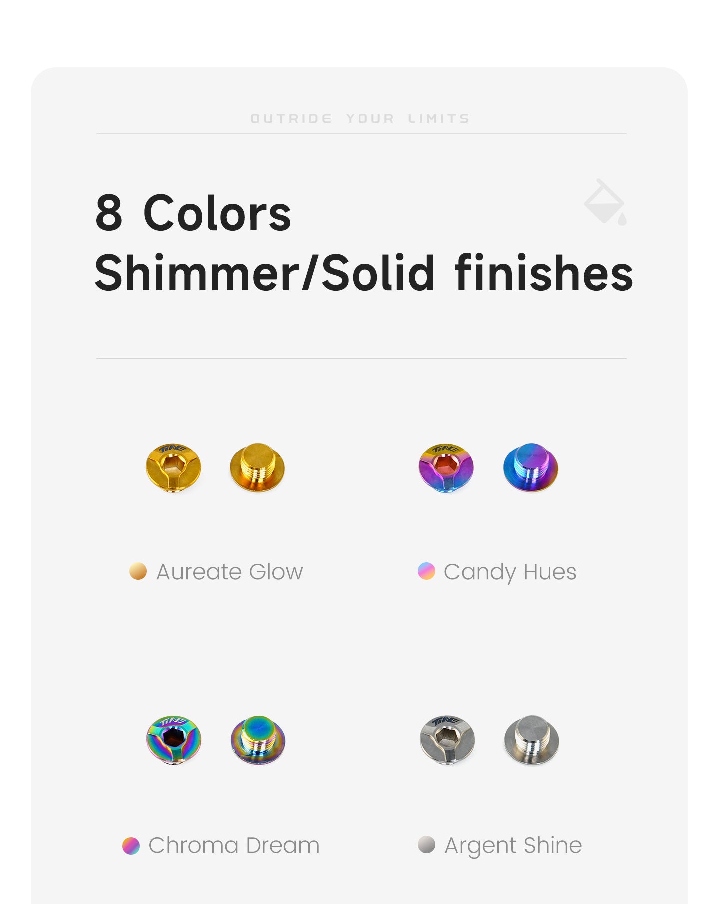 TiNE Shimano lever bleed port screw - 8 color options: Aureate Glow/Candy Hues/Chroma Dream/Argent Shine