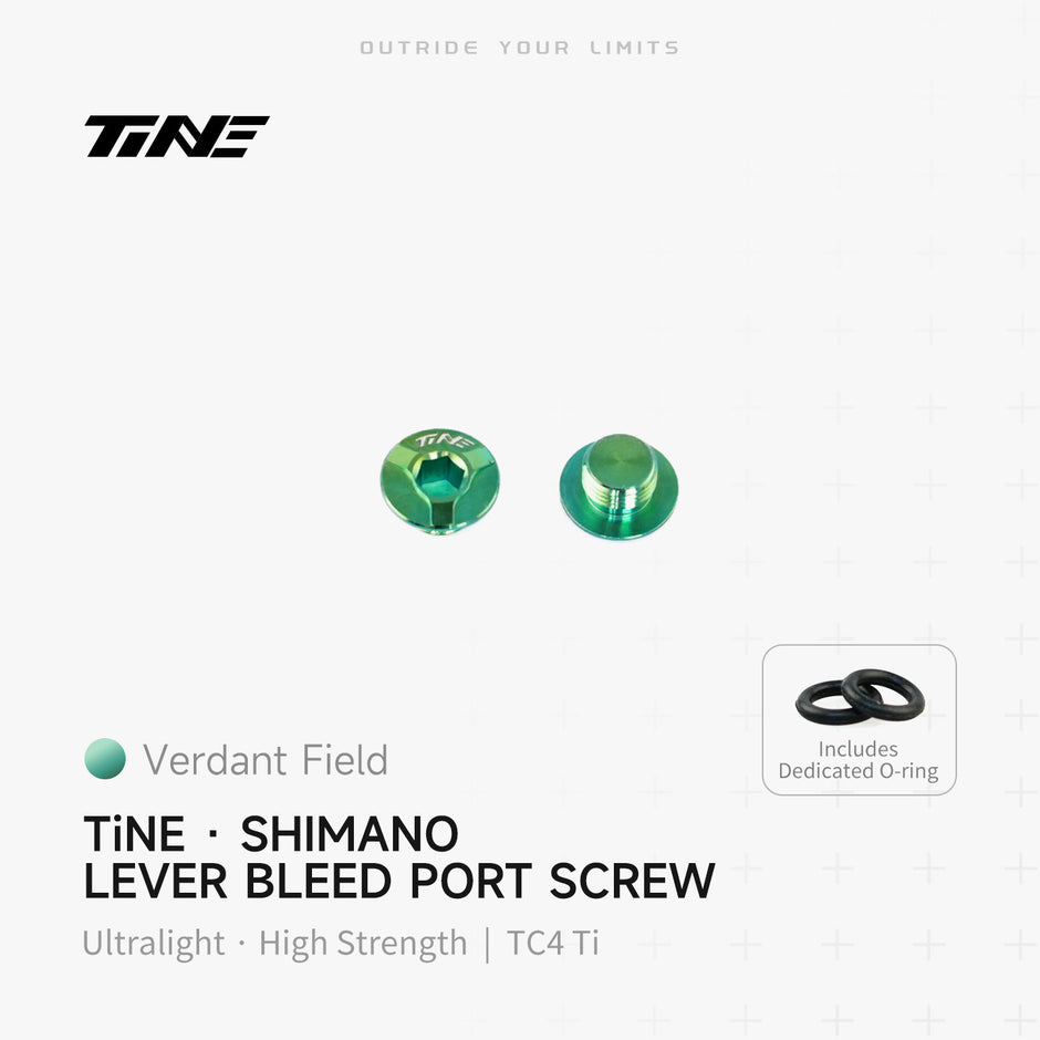 TiNE Shimano lever bleed port screw set, titanium ultra-light, verdant green hued design with O-ring