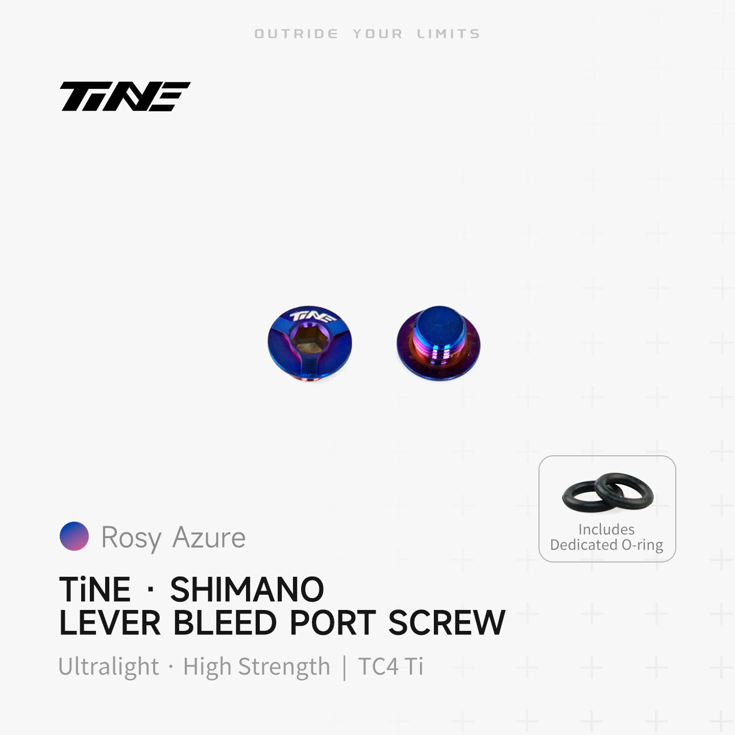 TiNE Shimano lever bleed port screw set, titanium ultra-light, rosy azure hued design with O-ring