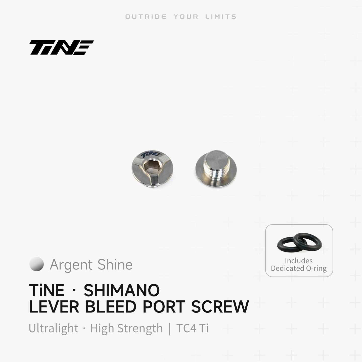 TiNE Tech Shimano ultralight TC4 Ti bleed port screw set, argent shine, includes O-ring