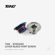 TiNE Tech Shimano ultra-light bleed port screw set with colorful titanium component and silver hex screw