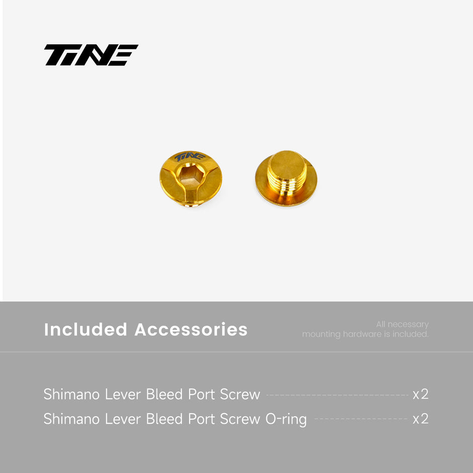 TiNE Tech golden Shimano ultra-light bleed port screw pair with hex socket and threaded design