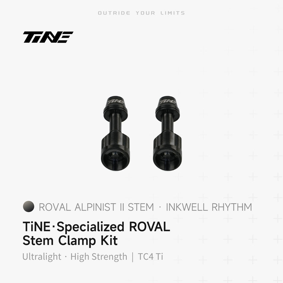 TiNE Specialized Roval Rapide integrated handlebar lock nuts in black titanium, Alpinist II clamp kit