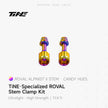 TiNE Specialized Roval Rapide integrated handlebar lock nuts in purple-yellow titanium, Alpinist II clamp kit