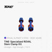 TiNE Specialized Roval Rapide integrated handlebar lock nuts in blue-pink titanium, Alpinist II clamp kit