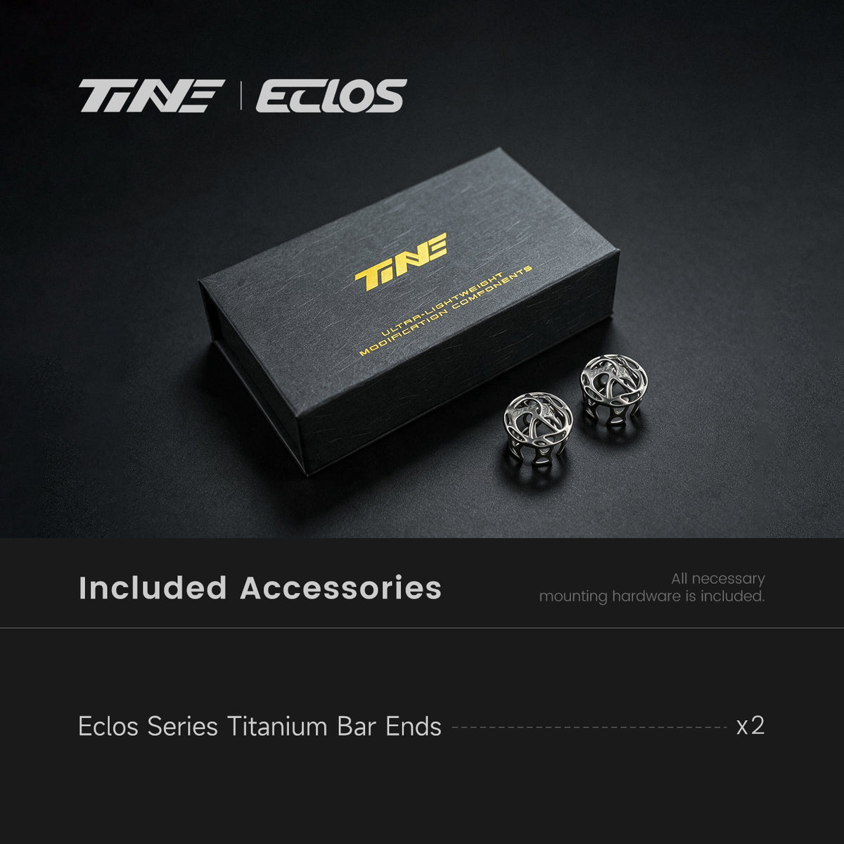 TiNE ECLOS 3g TC4 titanium bar end plugs with branded packaging box