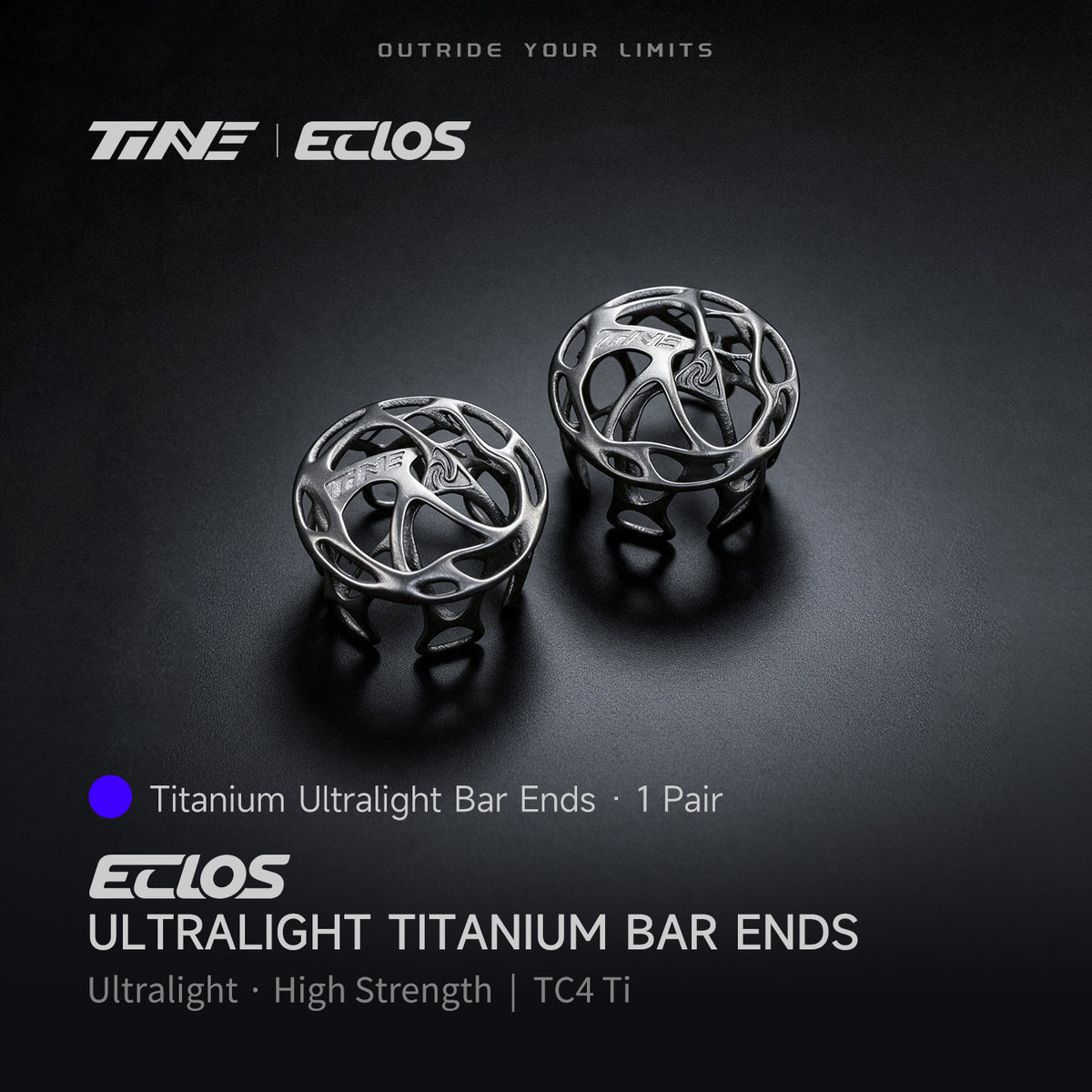 TiNE ECLOS 3g TC4 titanium ultralight bar end plugs displayed